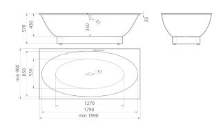 Ванна из искусственного камня AquaStone Мальта 189x96см белый